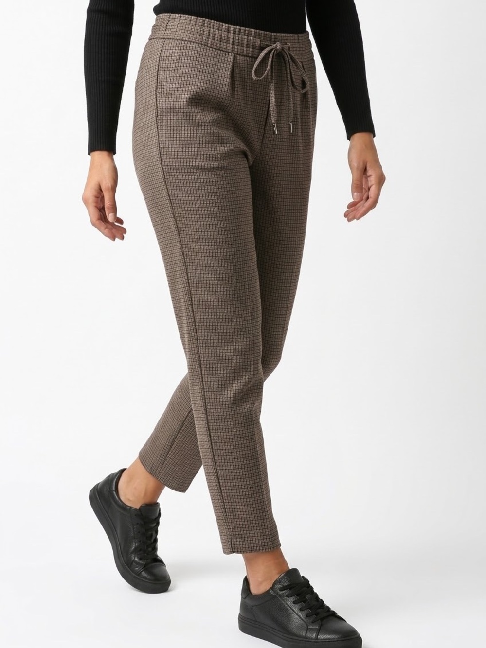 ZARA | Brown Plaid Drawstring Ponte Ankle Pants Women’s Size 6